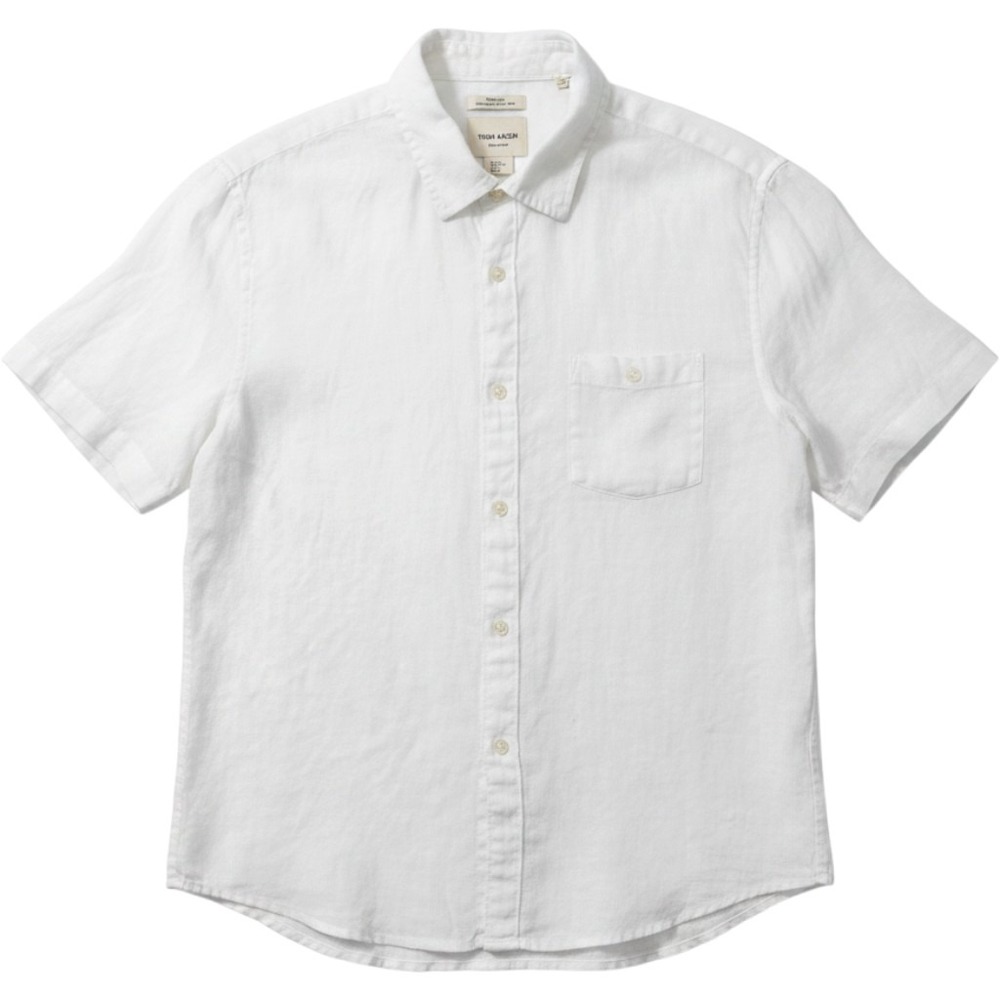 Thom Aaron Mens XL White 100% European Linen Short Sleeve Button Down Shirt